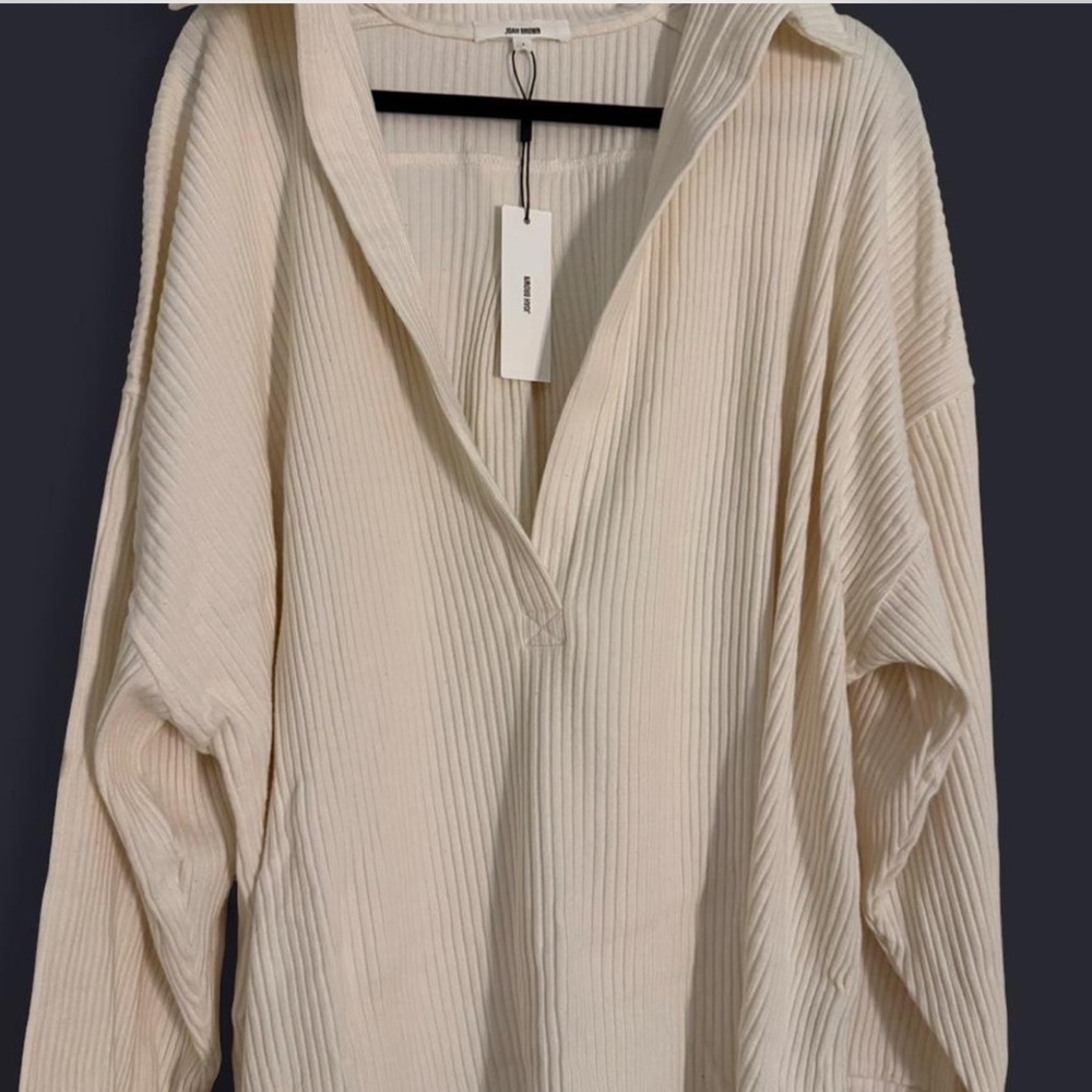 Joah Brown Deep V neck pullover over luxe knit